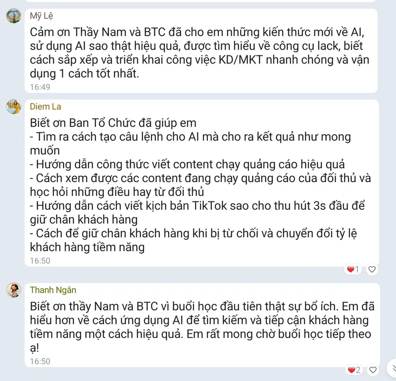 Cảm nhận học viên